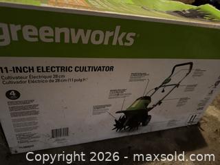 MaxSold Auction: Open Box, Greenworks 11-inch Electric Corded Cultivator/Tiller - Wake Forest (North Carolina, USA) PARTNER MANAGED Downsizing Online Auction - Wait Avenue