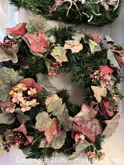 MaxSold Auction: Pair of 18" Artificial Christmas/Winter & Autumn Wreaths - Wake Forest (North Carolina, USA) PARTNER MANAGED Downsizing Online Auction - Wait Avenue