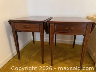 MaxSold Auction: Pair of Drop Leaf End Tables / Side Tables with Drawer - Wake Forest (North Carolina, USA) PARTNER MANAGED Downsizing Online Auction - Wait Avenue