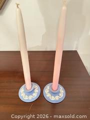 MaxSold Auction: Pair of Wedgwood-Style Light Blue Jasperware Candlestick Holders - Wake Forest (North Carolina, USA) PARTNER MANAGED Downsizing Online Auction - Wait Avenue