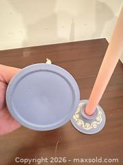 MaxSold Auction: Pair of Wedgwood-Style Light Blue Jasperware Candlestick Holders - Wake Forest (North Carolina, USA) PARTNER MANAGED Downsizing Online Auction - Wait Avenue