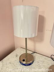 MaxSold Auction: Pair of White Metal Table Lamps with Fabric Shades - Wake Forest (North Carolina, USA) PARTNER MANAGED Downsizing Online Auction - Wait Avenue