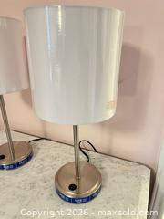 MaxSold Auction: Pair of White Metal Table Lamps with Fabric Shades - Wake Forest (North Carolina, USA) PARTNER MANAGED Downsizing Online Auction - Wait Avenue