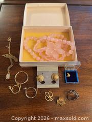 MaxSold Auction: Pink Bead Necklace with Opalescent Teardrop and Matching Brooch/Pin - Wake Forest (North Carolina, USA) PARTNER MANAGED Downsizing Online Auction - Wait Avenue