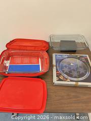 MaxSold Auction: Pyrex Glass Baking Dish, Silicone Lid & 13" Platter - Wake Forest (North Carolina, USA) PARTNER MANAGED Downsizing Online Auction - Wait Avenue