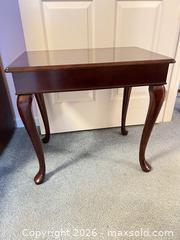 MaxSold Auction: Queen Anne Solid Wood Side Table, Dark Brown - Wake Forest (North Carolina, USA) PARTNER MANAGED Downsizing Online Auction - Wait Avenue