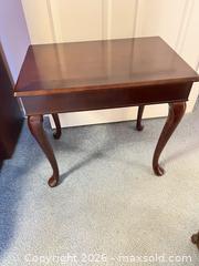 MaxSold Auction: Queen Anne Solid Wood Side Table, Dark Brown - Wake Forest (North Carolina, USA) PARTNER MANAGED Downsizing Online Auction - Wait Avenue