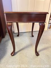 MaxSold Auction: Queen Anne Solid Wood Side Table, Dark Brown - Wake Forest (North Carolina, USA) PARTNER MANAGED Downsizing Online Auction - Wait Avenue