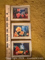 MaxSold Auction: Set of 3 Floral / Roses on Wood Backing - Wake Forest (North Carolina, USA) PARTNER MANAGED Downsizing Online Auction - Wait Avenue
