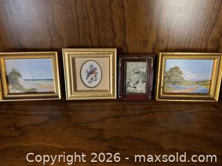 MaxSold Auction: Set of 4 Framed Miniature Landscape & Bird Artwork - Wake Forest (North Carolina, USA) PARTNER MANAGED Downsizing Online Auction - Wait Avenue