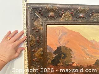 MaxSold Auction: Signed Framed Oil Painting — Landscape in Decorative Pressed Metal Frame - Wake Forest (North Carolina, USA) PARTNER MANAGED Downsizing Online Auction - Wait Avenue