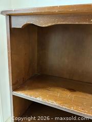 MaxSold Auction: Solid Wood Brown Bookcase, 3 Shelves, 36 in H, 36 in W - Wake Forest (North Carolina, USA) PARTNER MANAGED Downsizing Online Auction - Wait Avenue