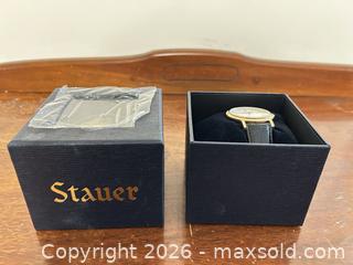 MaxSold Auction: Stauer Gold Tone Quartz Wrist Watch with Croc-Embossed Leather Strap - Wake Forest (North Carolina, USA) PARTNER MANAGED Downsizing Online Auction - Wait Avenue