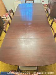 MaxSold Auction: Traditional Mahogany Expandable Solid Wood Dining Set, Seats 6 - Wake Forest (North Carolina, USA) PARTNER MANAGED Downsizing Online Auction - Wait Avenue