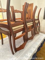 MaxSold Auction: Traditional Mahogany Expandable Solid Wood Dining Set, Seats 6 - Wake Forest (North Carolina, USA) PARTNER MANAGED Downsizing Online Auction - Wait Avenue