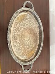 MaxSold Auction: Victorian-Style Silver Plated Serving Tray with Handles - Wake Forest (North Carolina, USA) PARTNER MANAGED Downsizing Online Auction - Wait Avenue