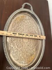MaxSold Auction: Victorian-Style Silver Plated Serving Tray with Handles - Wake Forest (North Carolina, USA) PARTNER MANAGED Downsizing Online Auction - Wait Avenue