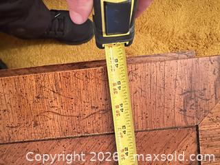 MaxSold Auction: Vintage Brown Wood-Tone Veneer Coffee Table, 48 in Wide - Wake Forest (North Carolina, USA) PARTNER MANAGED Downsizing Online Auction - Wait Avenue