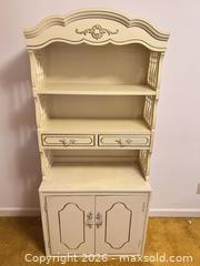 MaxSold Auction: Vintage Cream Off-White Bookshelf with Open Shelves and Cabinet Doors - Wake Forest (North Carolina, USA) PARTNER MANAGED Downsizing Online Auction - Wait Avenue