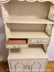 MaxSold Auction: Vintage Cream Off-White Bookshelf with Open Shelves and Cabinet Doors - Wake Forest (North Carolina, USA) PARTNER MANAGED Downsizing Online Auction - Wait Avenue