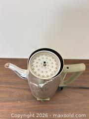 MaxSold Auction: Vintage Electric Percolator Coffee Maker Stainless Steel Silver/Green - Wake Forest (North Carolina, USA) PARTNER MANAGED Downsizing Online Auction - Wait Avenue
