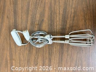 MaxSold Auction: Vintage Kitchen Utensil Lot: Rolling Pin, Mallet, Egg Beater - Wake Forest (North Carolina, USA) PARTNER MANAGED Downsizing Online Auction - Wait Avenue