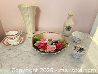 MaxSold Auction: Vintage Porcelain Decorative Lot with Tall Vase, Platter, Trinket Box - Wake Forest (North Carolina, USA) PARTNER MANAGED Downsizing Online Auction - Wait Avenue