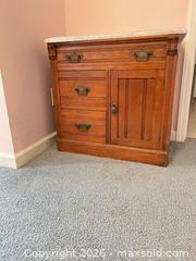 MaxSold Auction: Vintage table with Marble Top and Dovetail Drawer Joints - Wake Forest (North Carolina, USA) PARTNER MANAGED Downsizing Online Auction - Wait Avenue