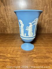 MaxSold Auction: Wedgwood Jasperware Light Blue Vase with White Relief - Wake Forest (North Carolina, USA) PARTNER MANAGED Downsizing Online Auction - Wait Avenue