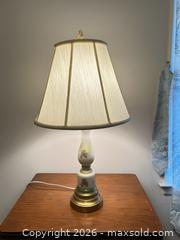 MaxSold Auction: White/Cream and Gold Table Lamp with Shade and Finial - Wake Forest (North Carolina, USA) PARTNER MANAGED Downsizing Online Auction - Wait Avenue