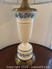 MaxSold Auction: White/Cream Table Lamp with Blue Decorative Band - Wake Forest (North Carolina, USA) PARTNER MANAGED Downsizing Online Auction - Wait Avenue