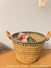 MaxSold Auction: Wicker Sewing Basket with Pin Cushion & Sewing Accessories - Wake Forest (North Carolina, USA) PARTNER MANAGED Downsizing Online Auction - Wait Avenue