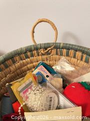 MaxSold Auction: Wicker Sewing Basket with Pin Cushion & Sewing Accessories - Wake Forest (North Carolina, USA) PARTNER MANAGED Downsizing Online Auction - Wait Avenue