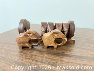 MaxSold Auction: Wooden & Brass Decorative Set: Rehal, Napkin Rings, Desk Calendar - Wake Forest (North Carolina, USA) PARTNER MANAGED Downsizing Online Auction - Wait Avenue