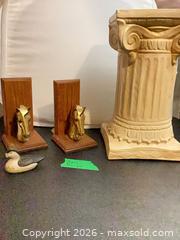 MaxSold Auction: Decorative Ionic Column Pedestal with Horse Head Bookends & Duck - Ajax (Ontario, Canada) PARTNER MANAGED Downsizing Online Auction - Grainger Crescent