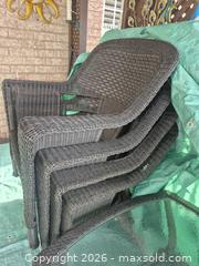 MaxSold Auction: Set of 4 Dark Brown Wicker Patio Chairs with Armrests - Ajax (Ontario, Canada) PARTNER MANAGED Downsizing Online Auction - Grainger