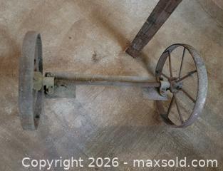 MaxSold Auction: Antique Horse Drawn Manure Spreader Wheels Barn Find Farmhouse Decor - East Cocalico Township (Pennsylvania, USA) SELLER MANAGED Downsizing Online Auction - Stevens Road