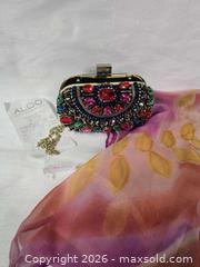 MaxSold Auction: ALDO Jeweled Evening Clutch with Chain + BASILE Scarf - Vancouver (British Columbia, Canada) SELLER MANAGED Reseller Online Auction - East 7th Avenue (STORAGE)
