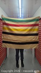 MaxSold Auction: Hudson's Bay 100% Wool Striped Blanket, Cream/Green/Red/Yellow - Toronto (Ontario, Canada) SELLER MANAGED Downsizing Online Auction - Dupont Street (STORAGE)