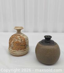 MaxSold Auction: Two Small Ceramic Bud Vases, Speckled Tan/Brown Rustic Glaze, Signed - Toronto (Ontario, Canada) SELLER MANAGED Downsizing Online Auction - Dupont Street (STORAGE)
