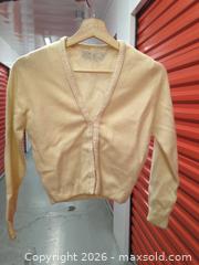 MaxSold Auction: Vintage Bernard Altmann Black & Cream Beaded Cashmere Cardigans, size XS - Toronto (Ontario, Canada) SELLER MANAGED Downsizing Online Auction - Dupont Street (STORAGE)