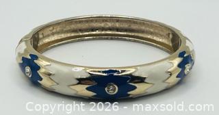 MaxSold Auction: Bangle bracelet geometric pattern blue and white enamel silver tone accents & crystals - Menlo Park (California, USA) SELLER MANAGED Downsizing Online Auction - Henderson Place