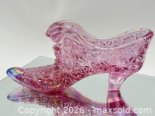 MaxSold Auction: Fenton Art Glass slipper figurine, specifically a pink iridescent glass shoe - Menlo Park (California, USA) SELLER MANAGED Downsizing Online Auction - Henderson Place