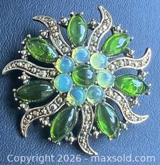 MaxSold Auction: Vintage Beautiful MONET Green Rhinestone Brooch - Menlo Park (California, USA) SELLER MANAGED Downsizing Online Auction - Henderson Place