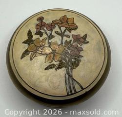 MaxSold Auction: Vintage Cloisonné Brass With Painted Enamel Flower Pattern Round Trinket Box - Menlo Park (California, USA) SELLER MANAGED Downsizing Online Auction - Henderson Place