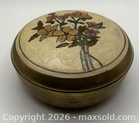 MaxSold Auction: Vintage Cloisonné Brass With Painted Enamel Flower Pattern Round Trinket Box - Menlo Park (California, USA) SELLER MANAGED Downsizing Online Auction - Henderson Place