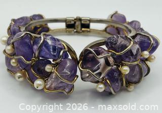 MaxSold Auction: Vintage wire-wrapped bracelet featuring amethyst stones and pearls - Menlo Park (California, USA) SELLER MANAGED Downsizing Online Auction - Henderson Place