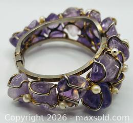 MaxSold Auction: Vintage wire-wrapped bracelet featuring amethyst stones and pearls - Menlo Park (California, USA) SELLER MANAGED Downsizing Online Auction - Henderson Place