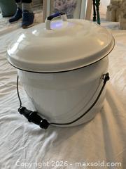 MaxSold Auction: Enameled Metal Chamber Pot with Wire Bail Handle - Belleville (Ontario, Canada) SELLER MANAGED Moving Online Auction - Covington Crescent