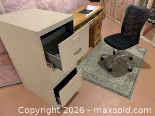 MaxSold Auction: Office Furniture Lot: Wood Desk, Metal Filing Cabinet, Chair, Rug - Belleville (Ontario, Canada) SELLER MANAGED Moving Online Auction - Covington Crescent